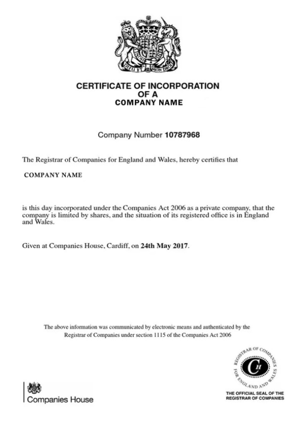 United Kingdom Certificate of Incorporation